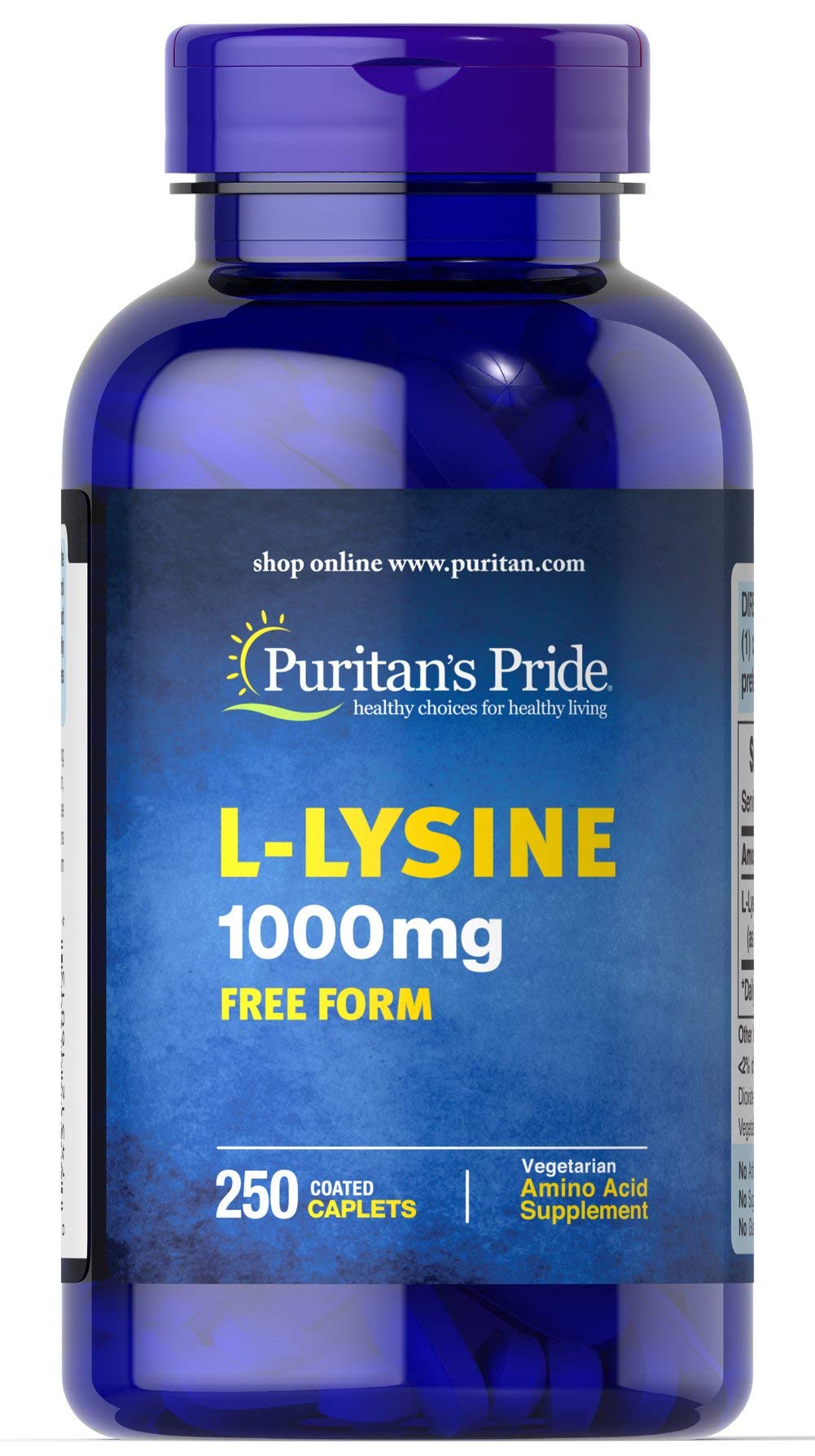 Puritan's Pride L-Lysine 1000 mg, comprimés en bouteille, complément végétarien