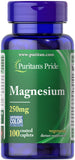 Puritan's Pride Magnésium 250 mg caplets – boîte 100, vue d'ensemble et apport quotidien.