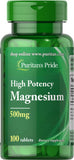 Puritan's Pride magnésium 500 mg, bouteille, soutien potentiel de la santé osseuse.