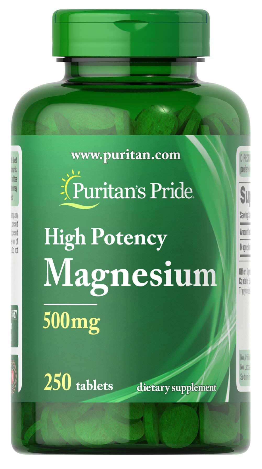 Puritan's Pride Magnésium 500 mg – comprimés, soutien potentiel des muscles et du métabolisme.