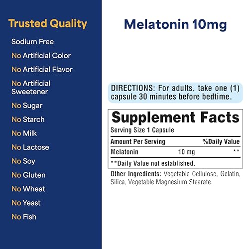 Puritan's Pride Mélatonine 60 capsules, vue capsule facile à avaler favorisant un sommeil plus durable.