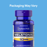 Puritan's Pride Mélatonine emballage extérieur, présentation élégante pour favoriser un sommeil plus régulier.