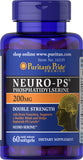 Puritan's Pride Neuro-PS: bouteille lumineuse avec capsules, soutien potentiel à la fonction cérébrale.