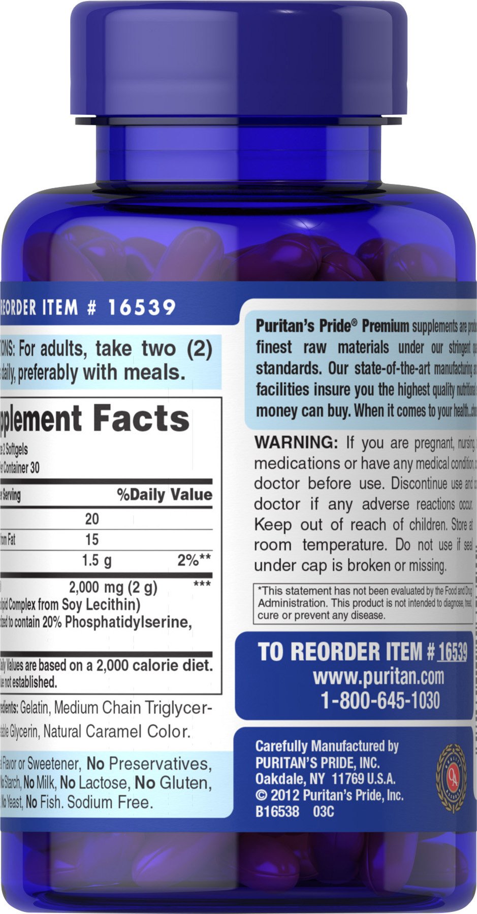 Capsules Puritan's Pride Neuro-PS prêtes à l'emploi, aide potentielle pour une concentration soutenue.