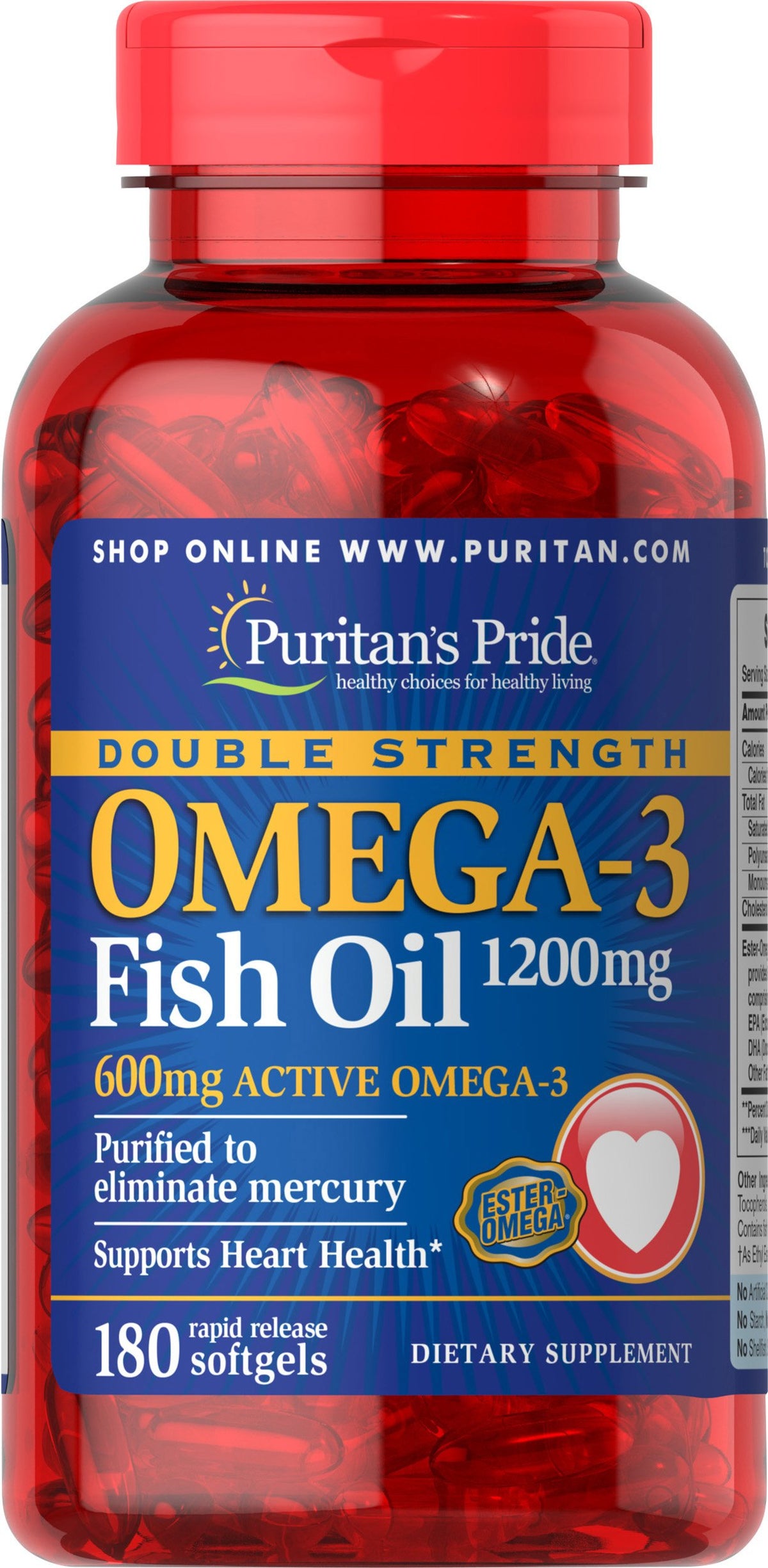 Bouteille Puritan's Pride Omega-3, pratique à ranger dans votre routine santé.