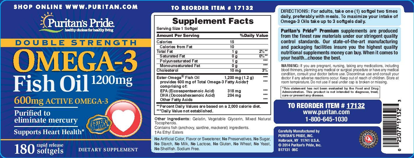 Emballage Puritan's Pride Omega-3 montrant les détails et avertissements.