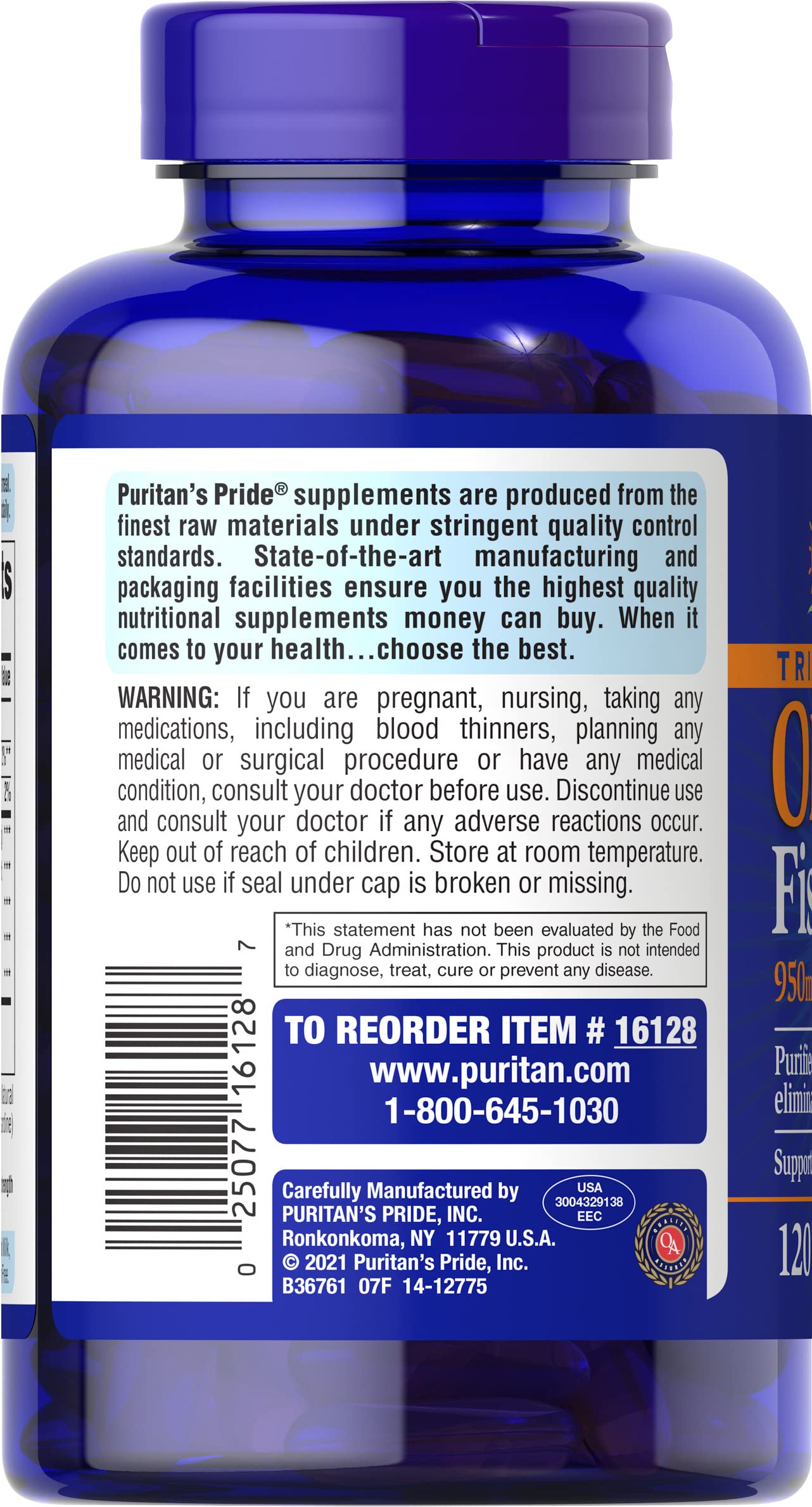Puritan's Pride Omega-3, gelules gros-plan, format pratique et actif oméga-3.