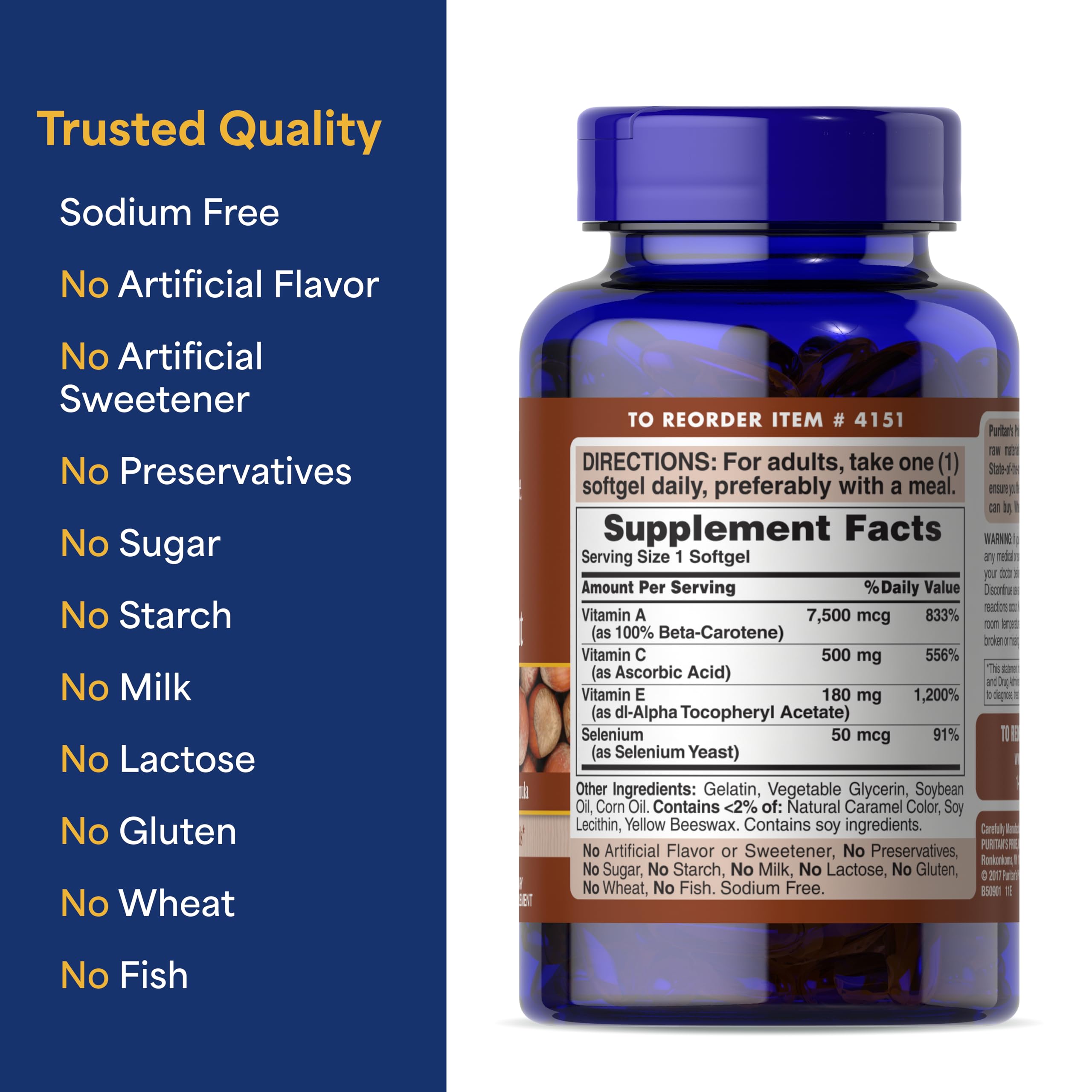 Puritan's Pride pack 100 softgels – flacon pratique pour trois mois.