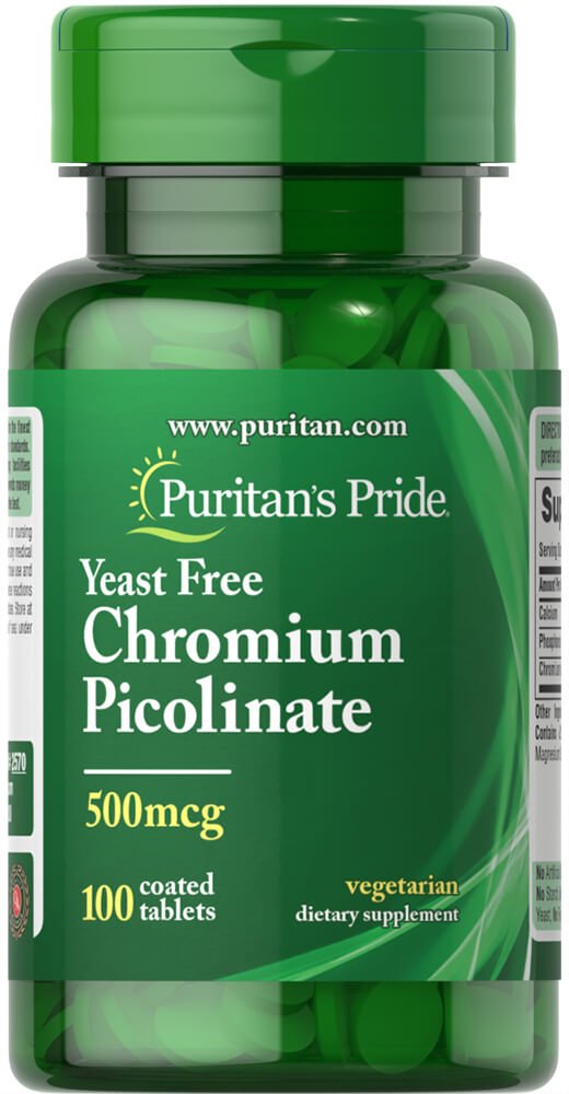 Puritan's Pride picolinate de chrome 500 µg en bouteille, pratique au quotidien.