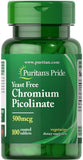 Puritan's Pride picolinate de chrome 500 µg en bouteille, pratique au quotidien.