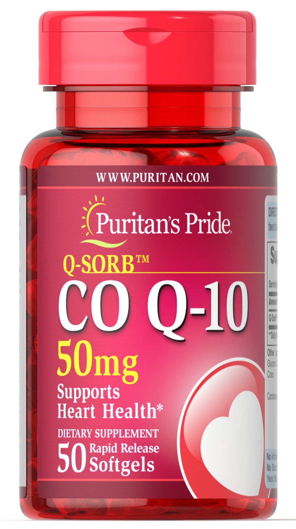 Puritan's Pride Q-Sorb CoQ10 50 mg — bouteille, soutien potentiel au cœur dans une routine santé