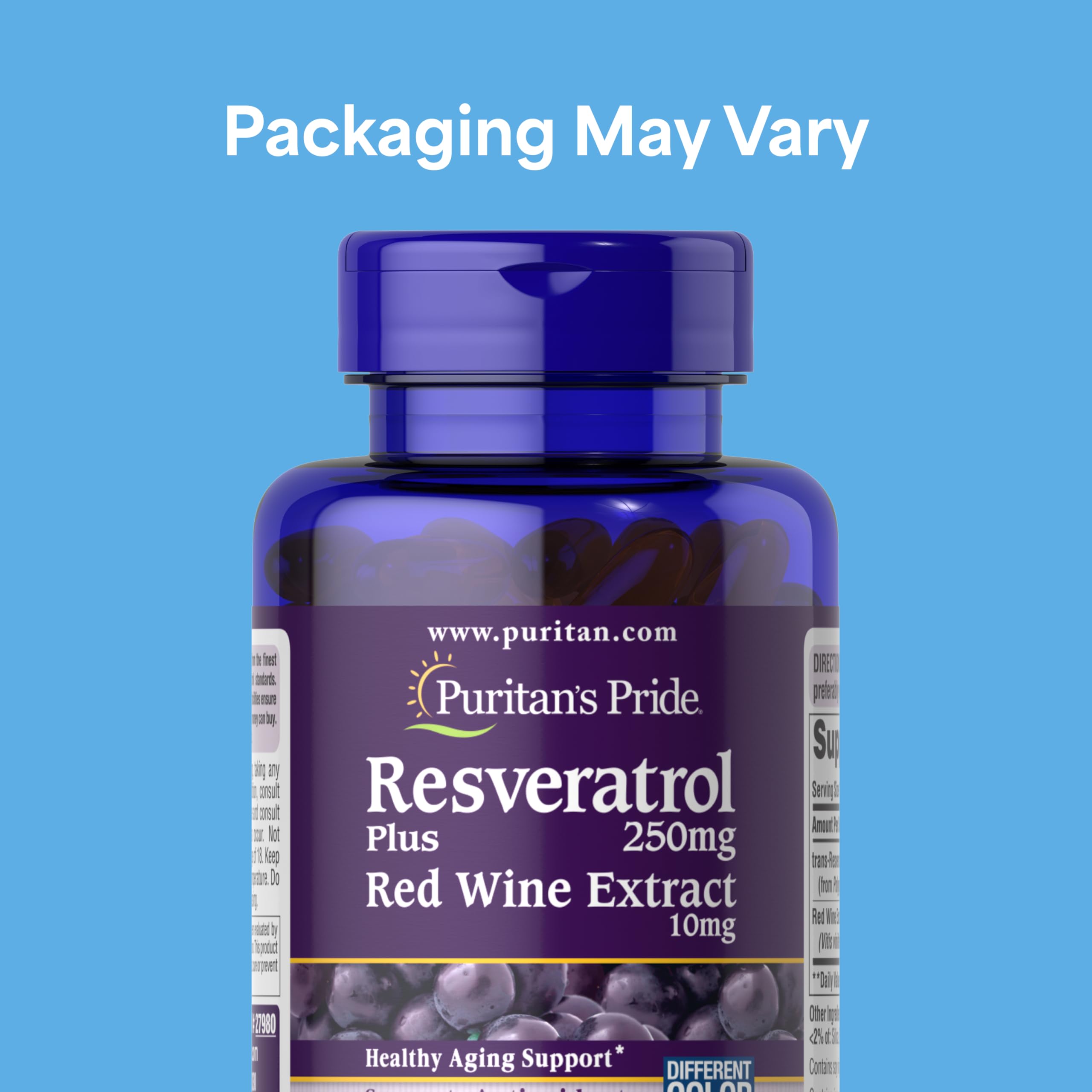 Puritan's Pride Resveratrol Youth Guard, gelules molles, soutien potentiel au métabolisme des glucides.