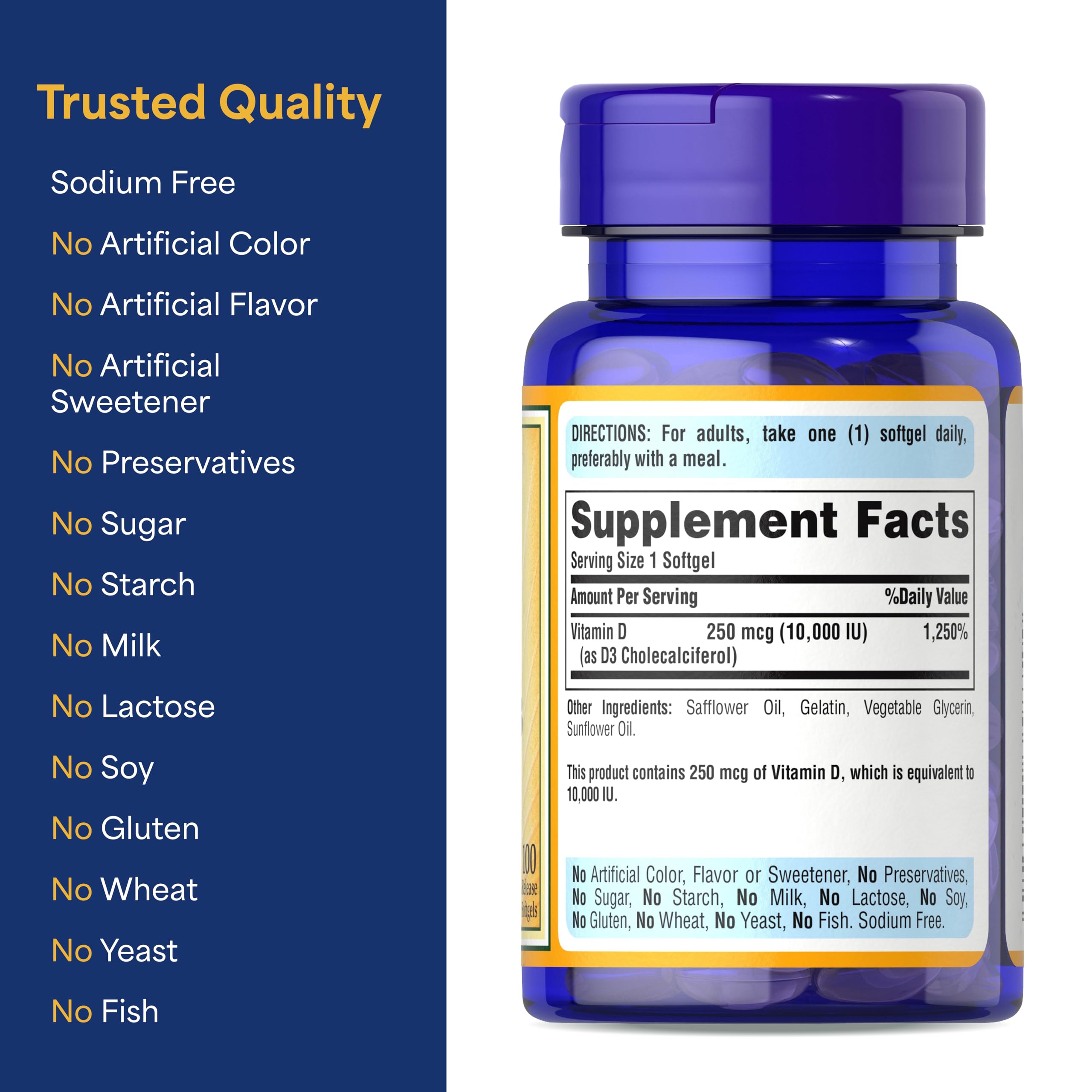 Puritan's Pride Sunvite D3 — dosage quotidien simple pour votre routine.