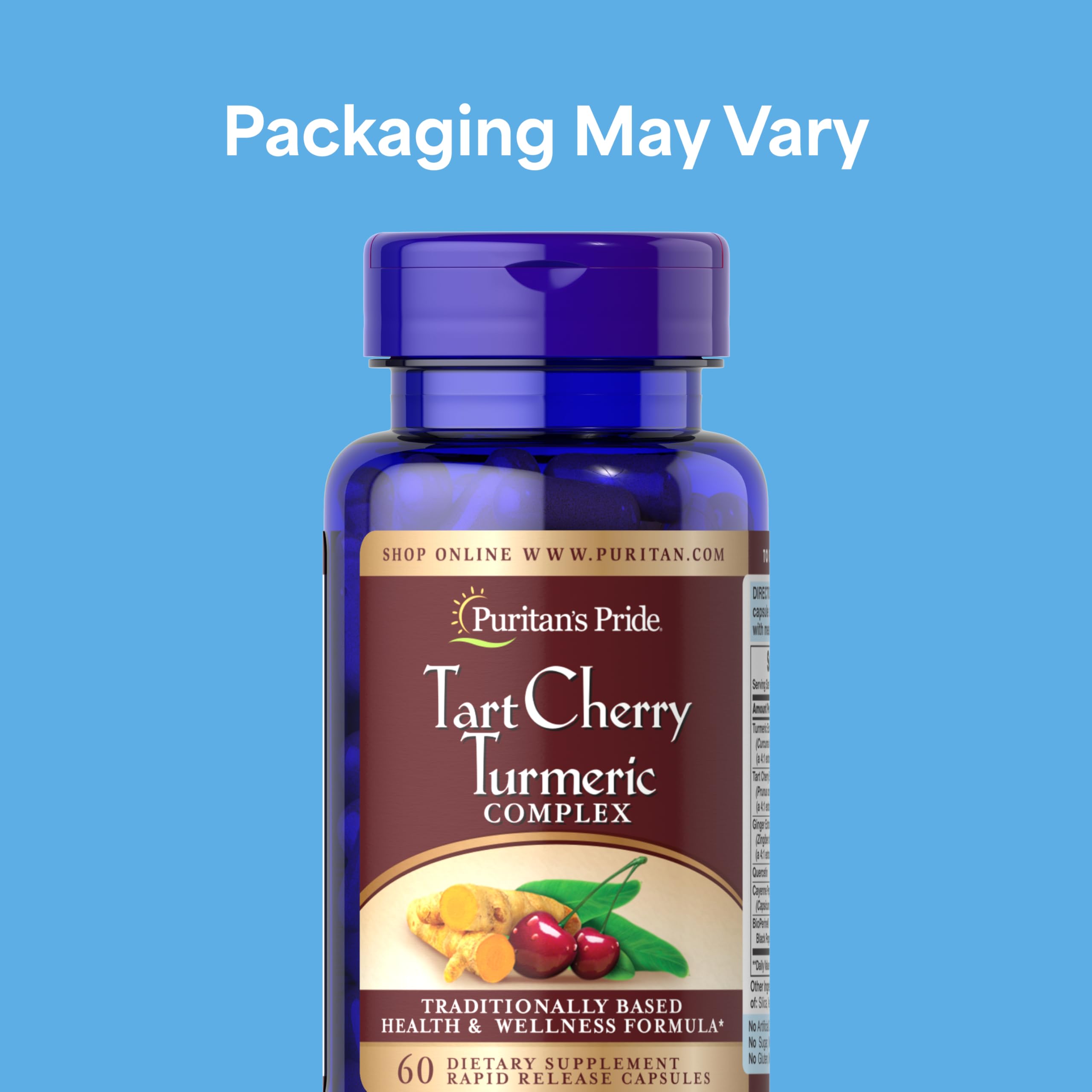 Puritan's Pride Tart Cherry Turmeric Complex, capsules rapides pour démarrer la journée.