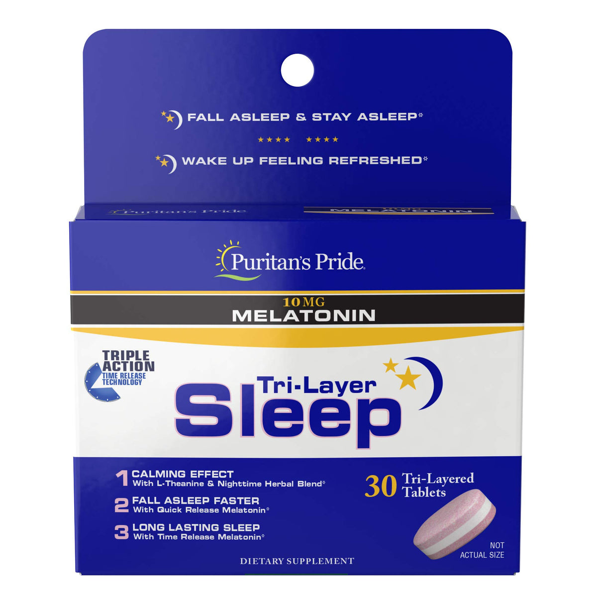 Puritan's Pride Tri-Couches Sommeil – bouteille prête pour une routine nocturne de relaxation.