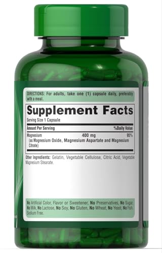 Puritan's Pride Triple Magnesium forme oxydée, support potentiel des muscles