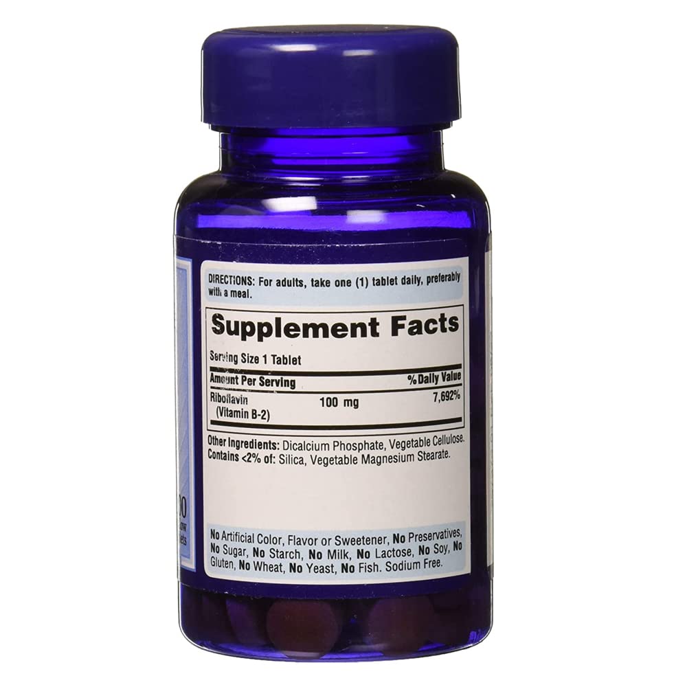 Puritan's Pride Vitamine B2 100 mg tablettes arrondies faciles à avaler