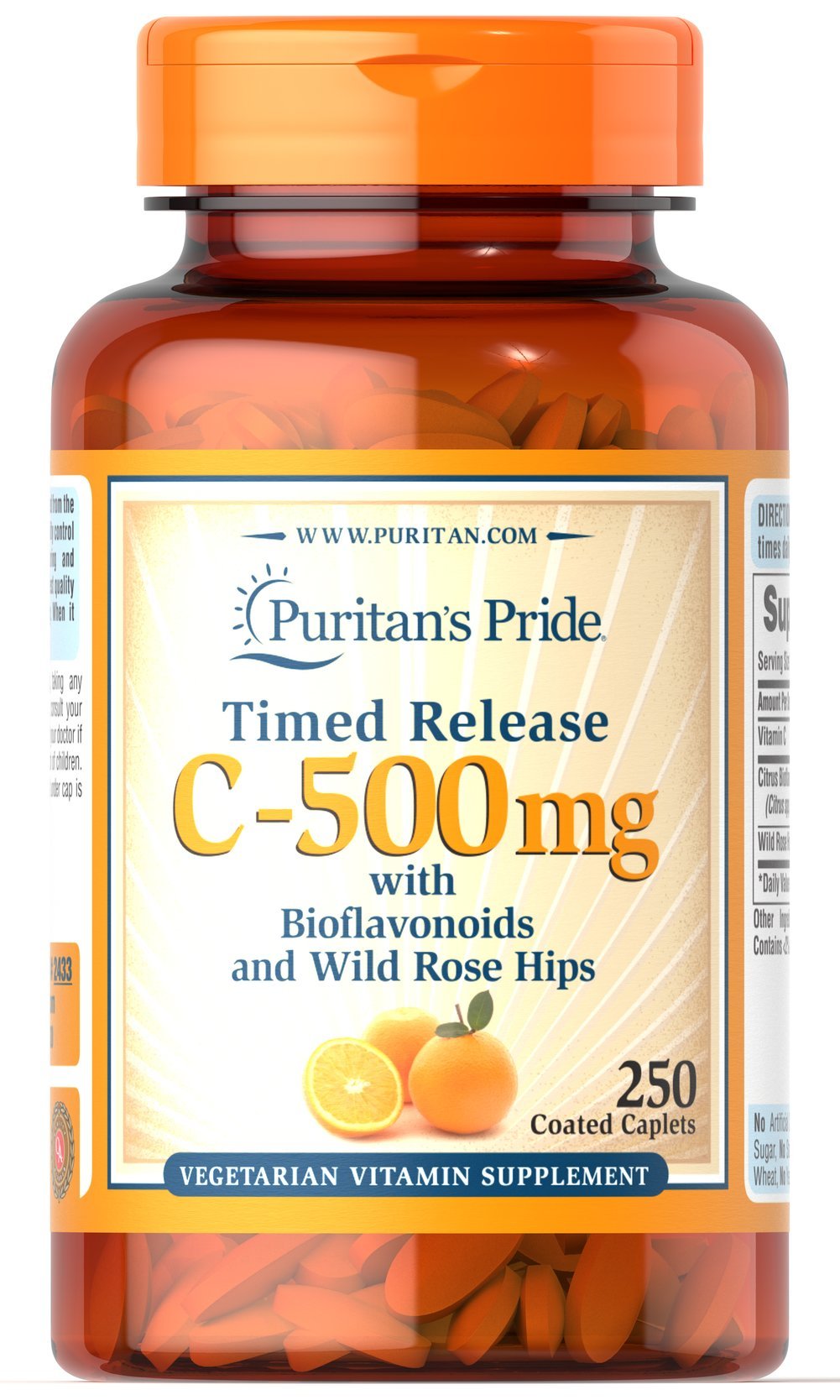 Caplet Puritan's Pride vitamine C 500 mg avec baies d'églantier, soutien immunitaire potentiel dans la routine