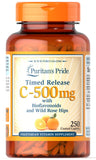 Caplet Puritan's Pride vitamine C 500 mg avec baies d'églantier, soutien immunitaire potentiel dans la routine