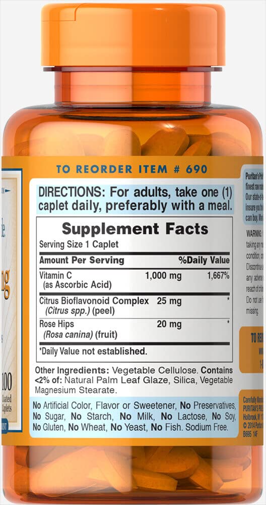 Puritan's Pride vitamine C avec cynorrhodon, soutien quotidien possible.