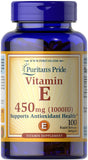 Puritan's Pride Vitamine E 450 mg — bouteille et emballage pratique pour le quotidien
