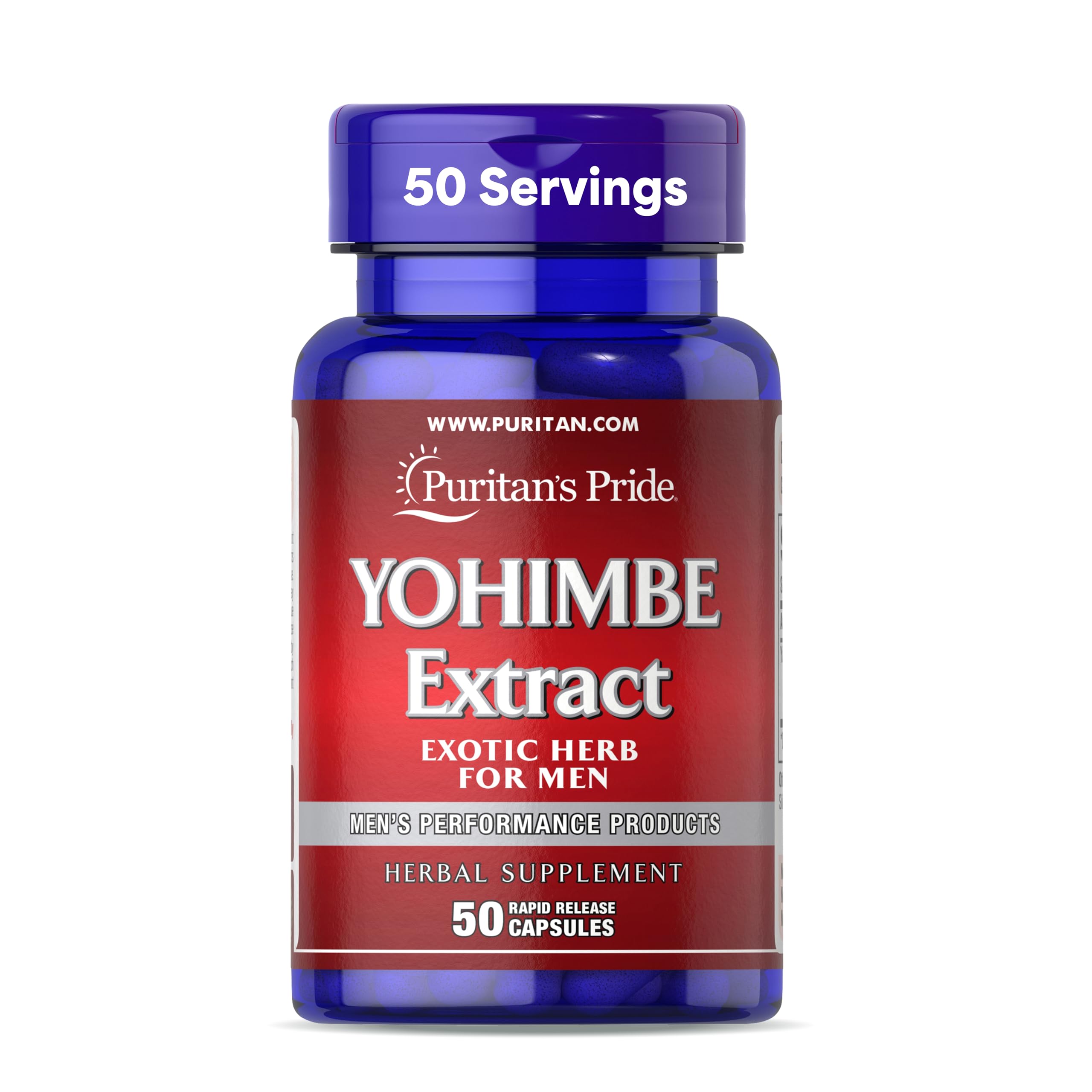Puritan's Pride Yohimbe, herbe exotique pour homme, capsules faciles pour la vitalité.