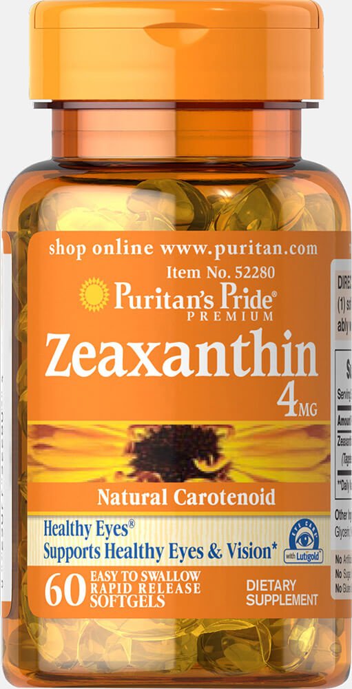 Puritan's Pride Zeaxanthin 4 mg gélules molles, soutien potentiel à la vision et à la clarté visuelle.