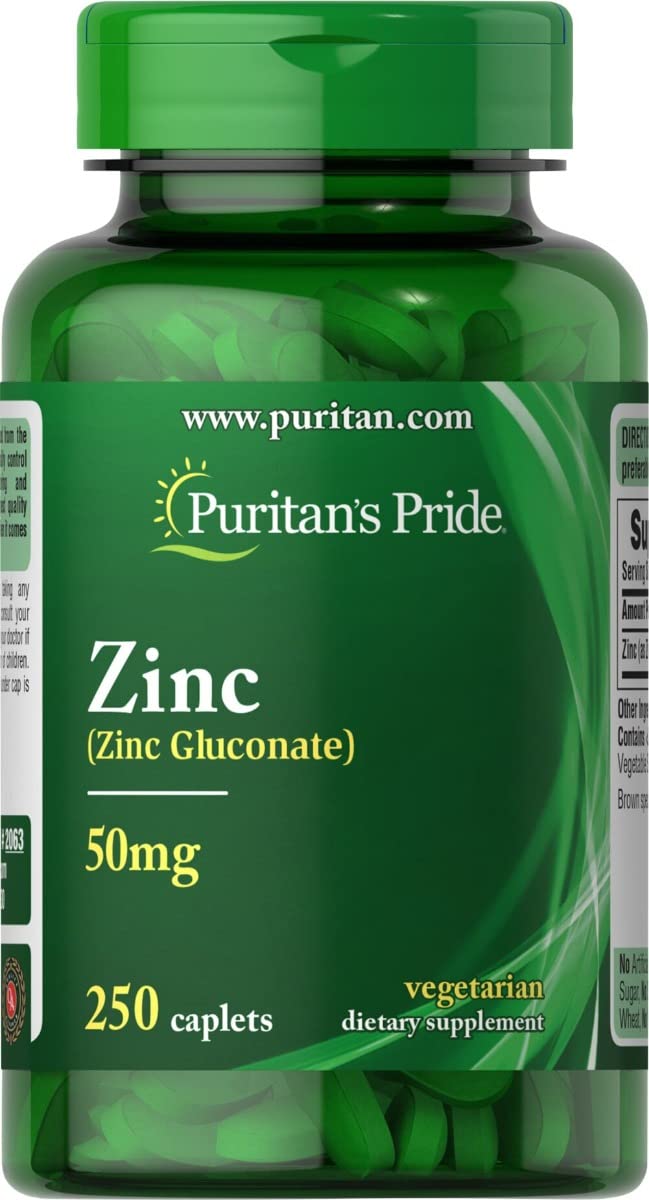 Puritan's Pride Zinc 50 mg – bouteille avec gélules végétariennes et soutien immunitaire potentiel.