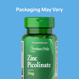 Étiquette Puritan's Pride Zinc Picolinate montrant ingrédients et conseils d'utilisation.