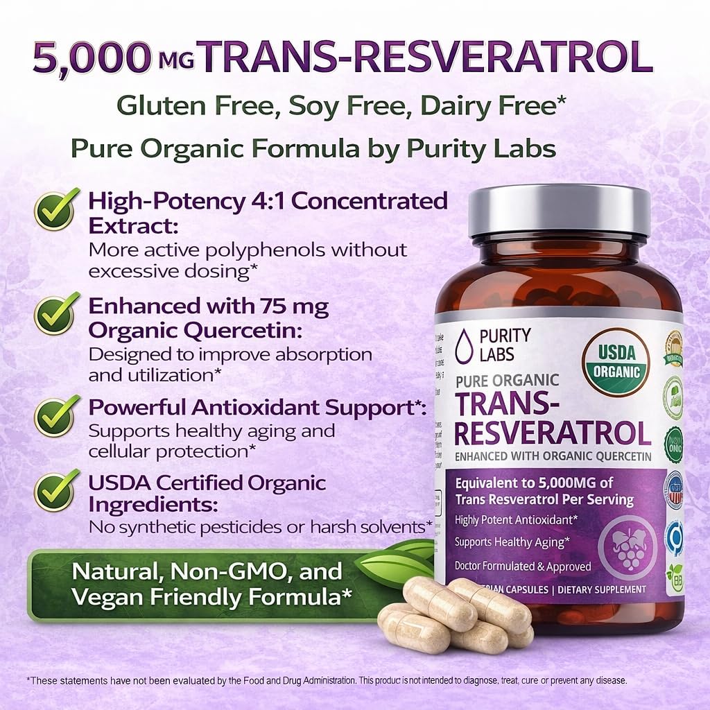 Purity Labs quercétine, complément alimentaire, peut favoriser vitalité et peau saine.