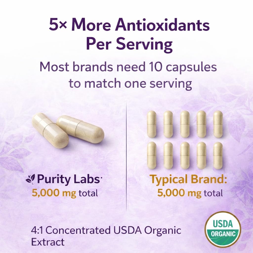 Purity Labs résveratrol organique, capsules, offre une source naturelle de vitalité.