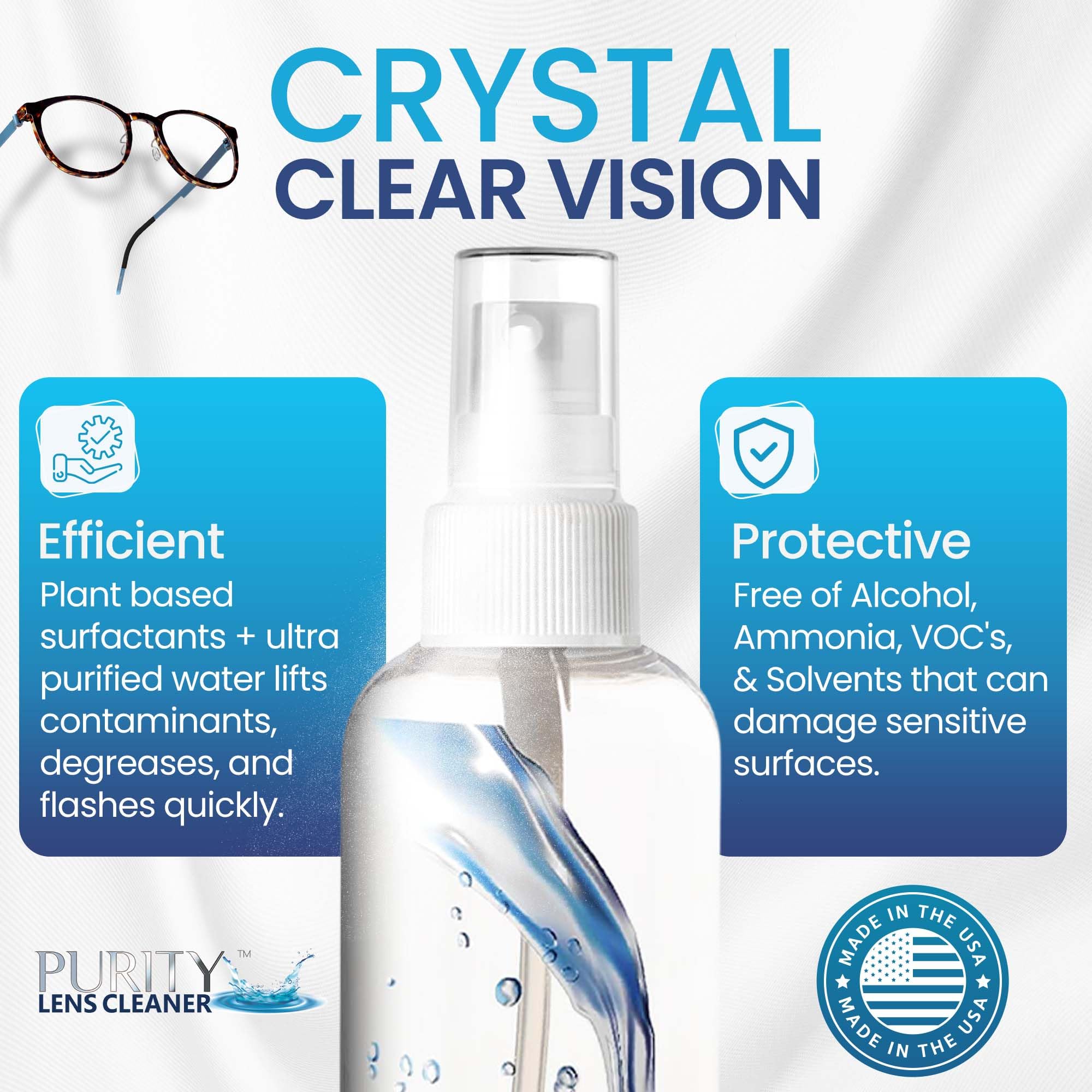 Purity Lens Cleaner – fabriqué aux États‑Unis, qualité professionnelle et fiabilité