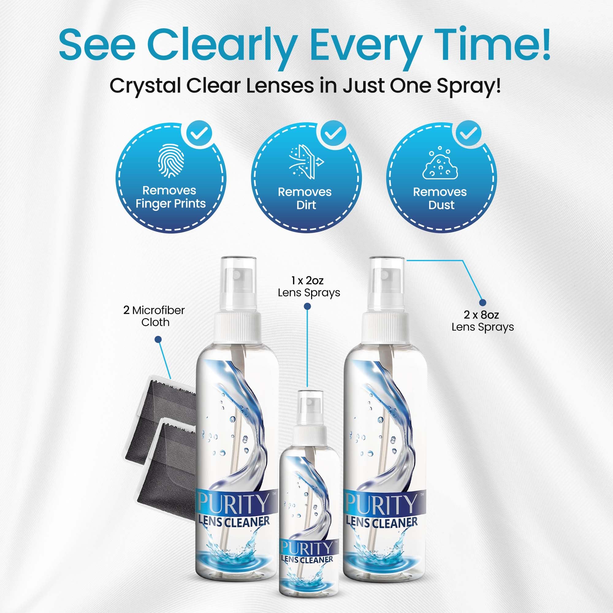 Purity Lens Cleaner Kit utilisation sur lunettes pour clarté visuelle