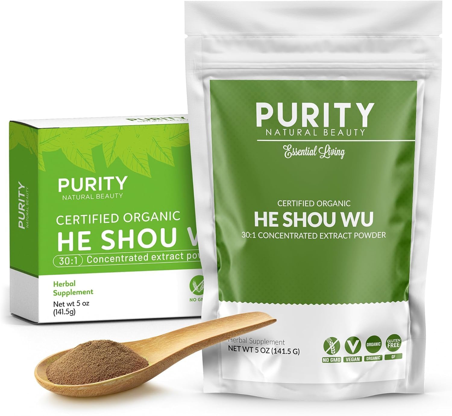 Fo-ti poudre bio Purity Natural Beauty 5oz prête à être ajoutée à une boisson