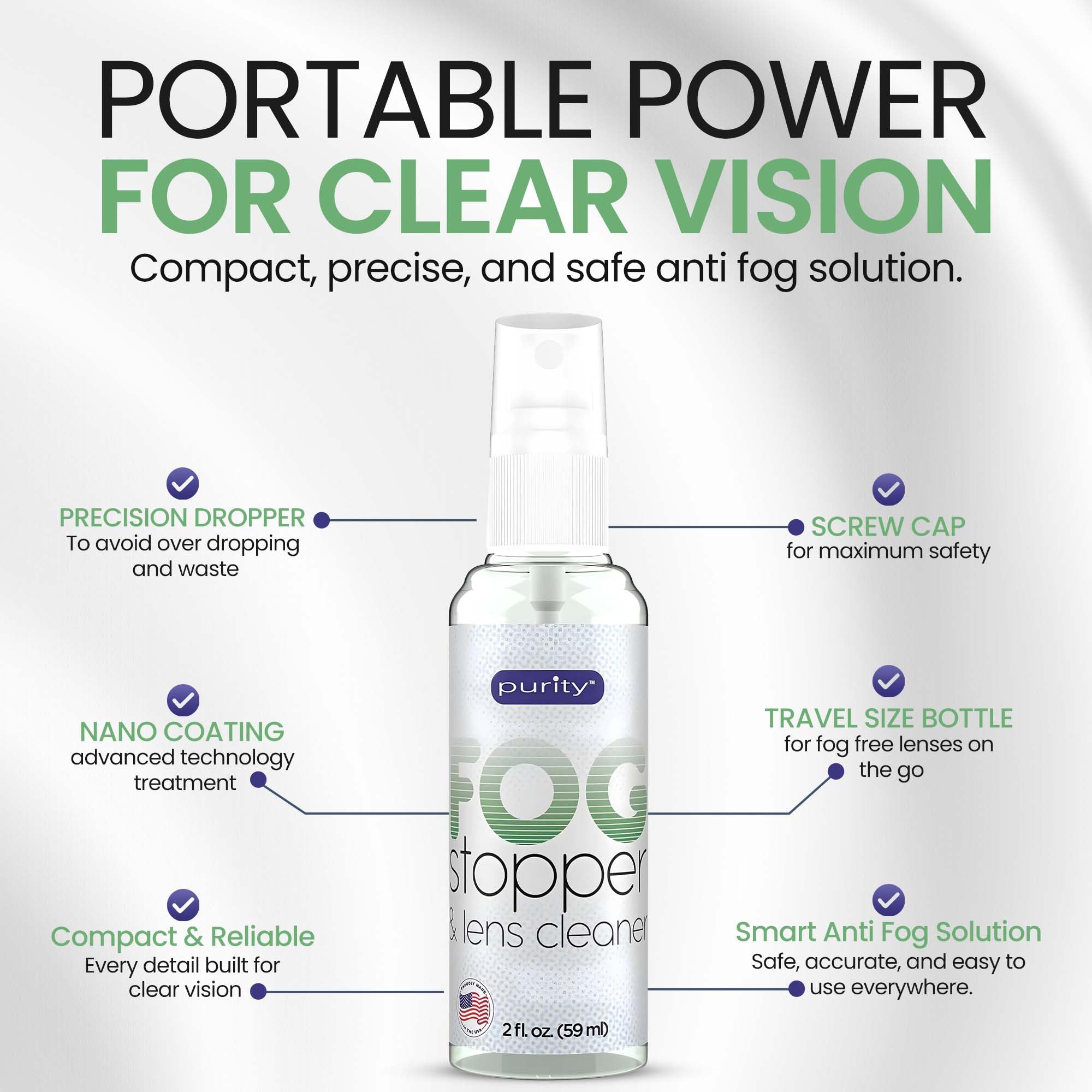 Purity Fog Stopper nettoyage lentilles non AR, élimine traces.