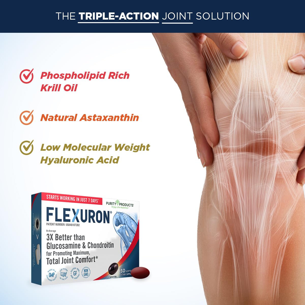 Purity Products Flexuron, prise quotidienne unique, simplicité d’utilisation.