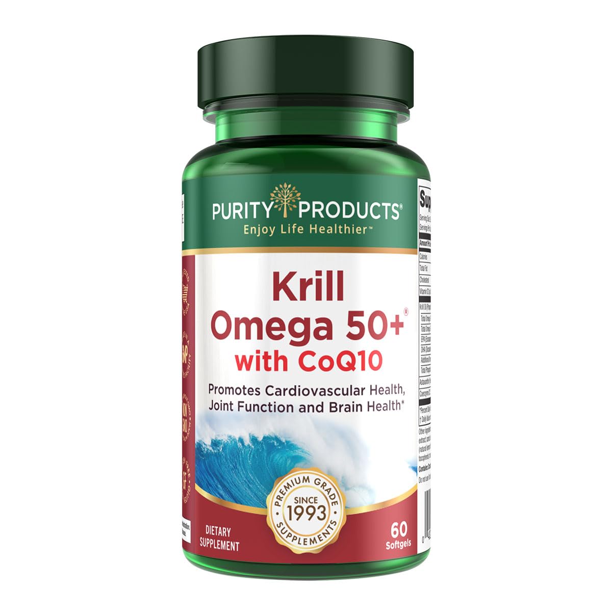 Purity Products Krill Omega 50+ CoQ10, bouteille — soutien cardiaque potentiel.