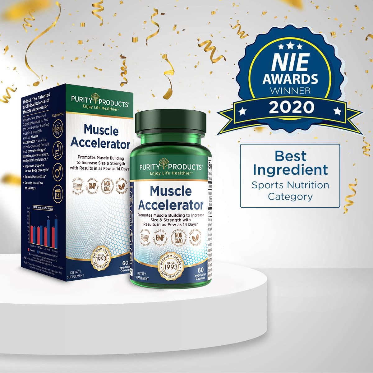 Purity Products Muscle Accelerator – présentation de dose facilitant la routine d'entraînement.