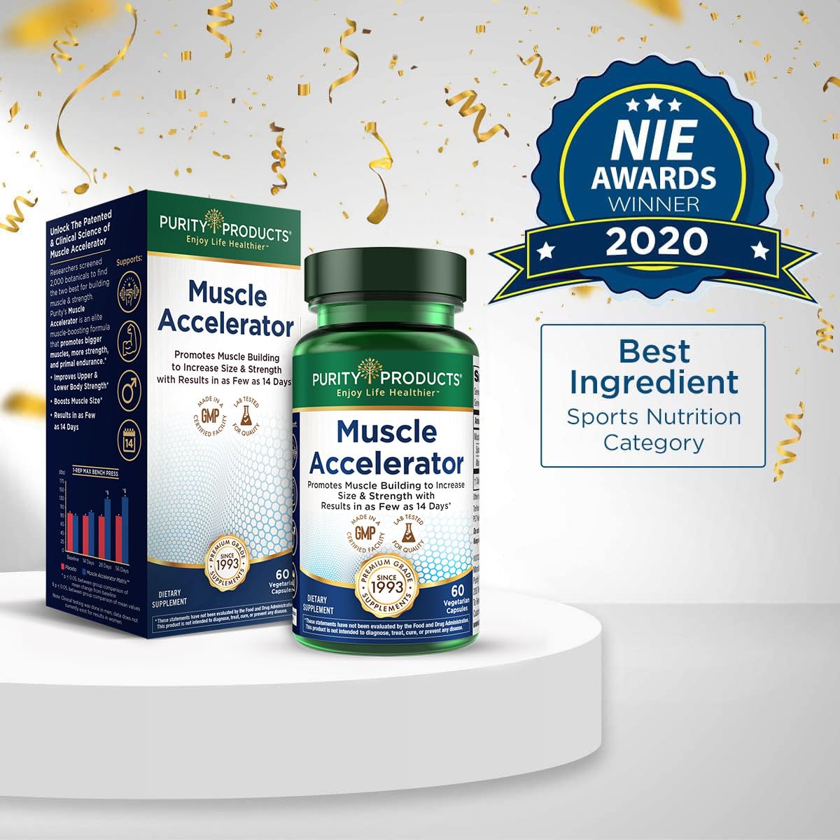 Purity Products Muscle Accelerator – entraînement en salle et capsules prêtes à l'emploi.