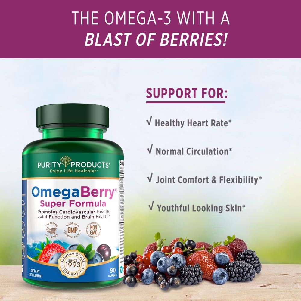 Purity Products OmegaBerry: bocal avec vitamine D3, pratique pour une supplémentation quotidienne.