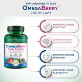 Purity Products OmegaBerry: étiquette présentant DHA, EPA et DPA pour un dosage clair.