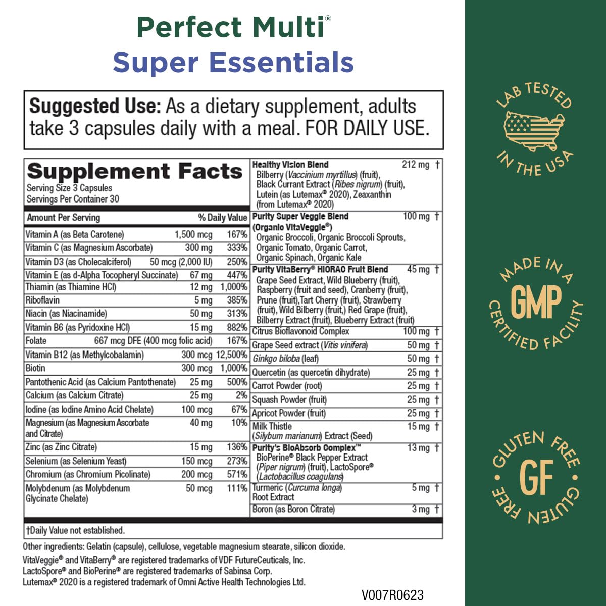Purity Products Perfect Multi, vision jour et nuit grâce à lutéine et zéaxanthine.
