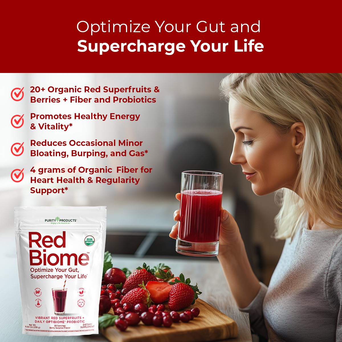 Purity Products Red Biome: doseur inclus pour mesurer chaque portion.