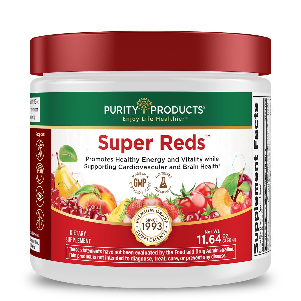 Purity Products Super Reds emballage du produit prêt à être intégré dans une routine saine