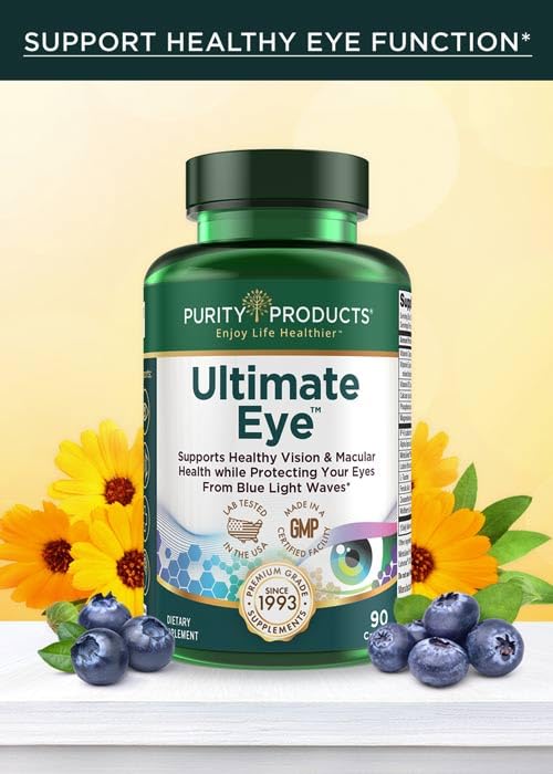 Purity Products Ultimate Eye – Zeaxanthine présente, aide au contraste visuel possible.