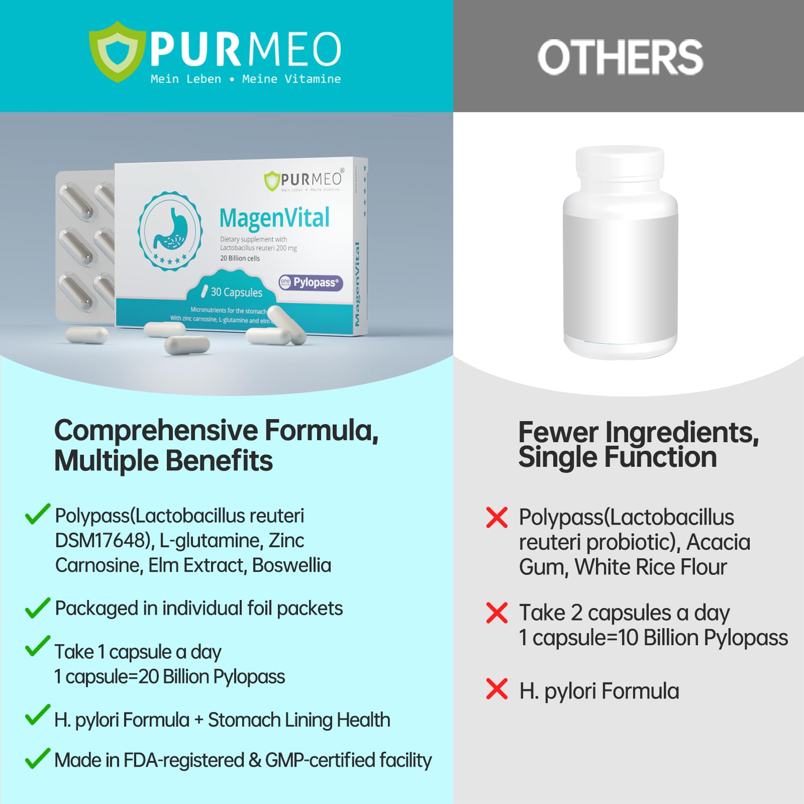 Purmeo Sachets Emballage Individuel – facilité d'utilisation quotidienne sans réfrigération.