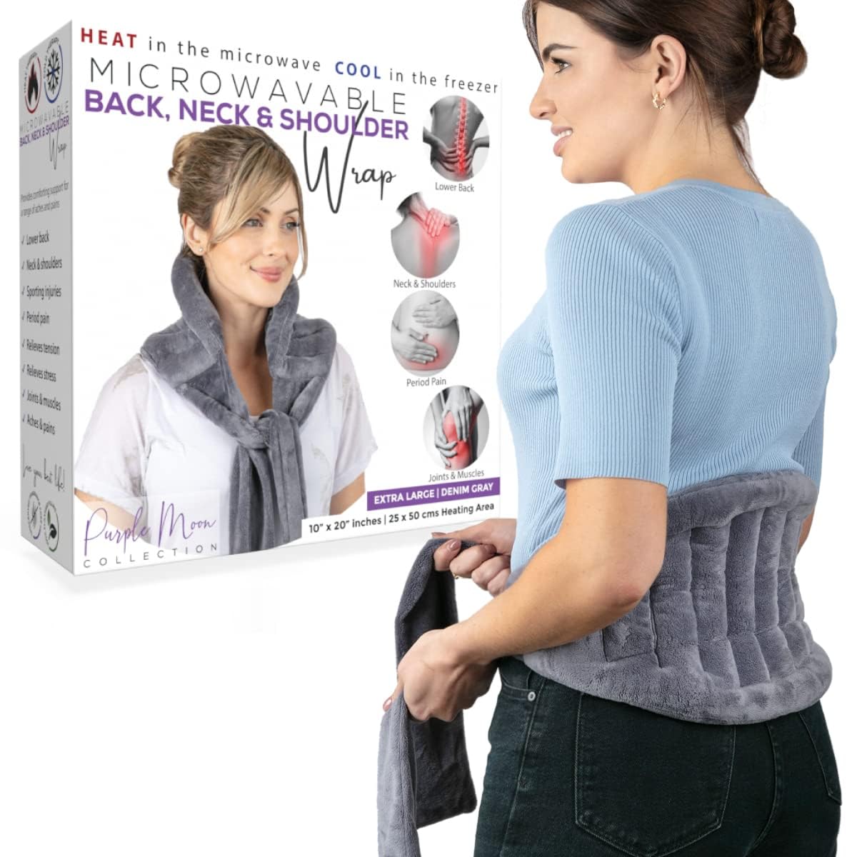 Purple Moon Collection – poche chauffante rectangulaire, chaleur ciblée pour le cou et les épaules.