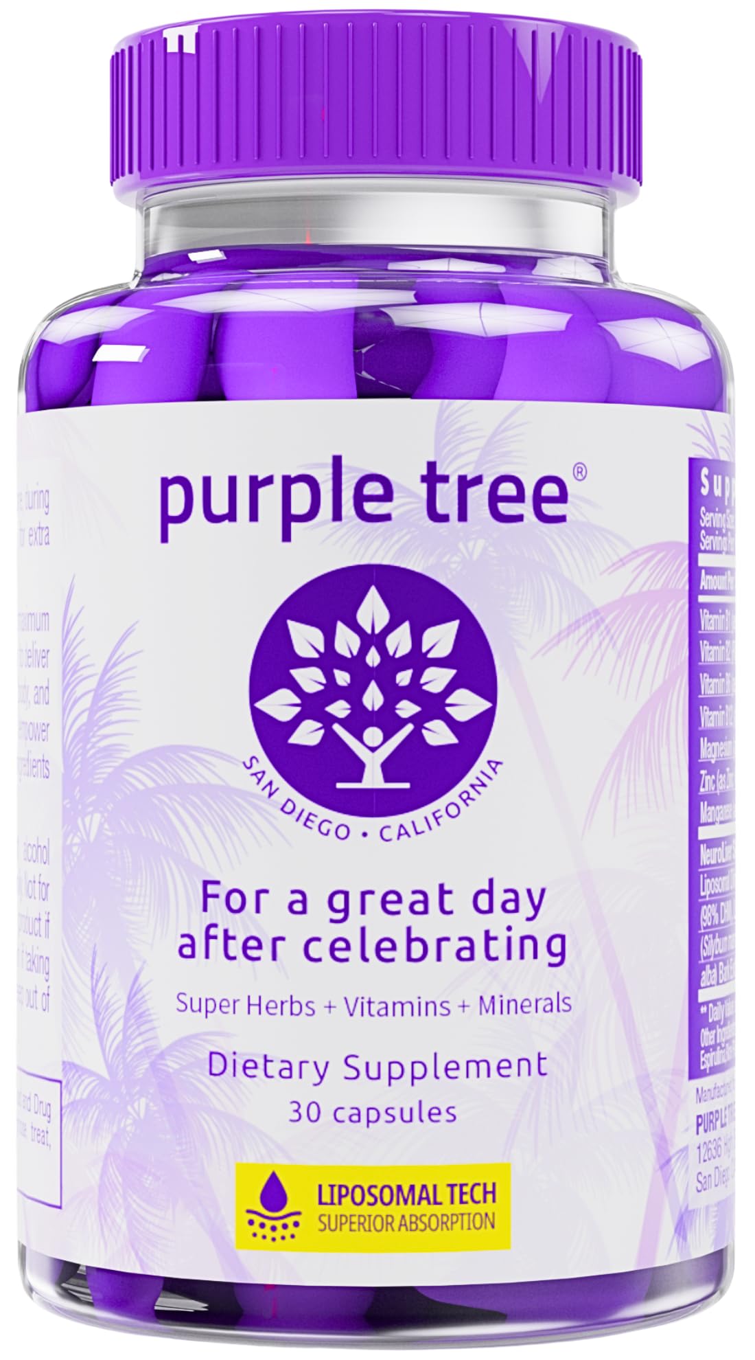 Purple Tree bouteille DHM liposome pour soutien hépatique après consommation