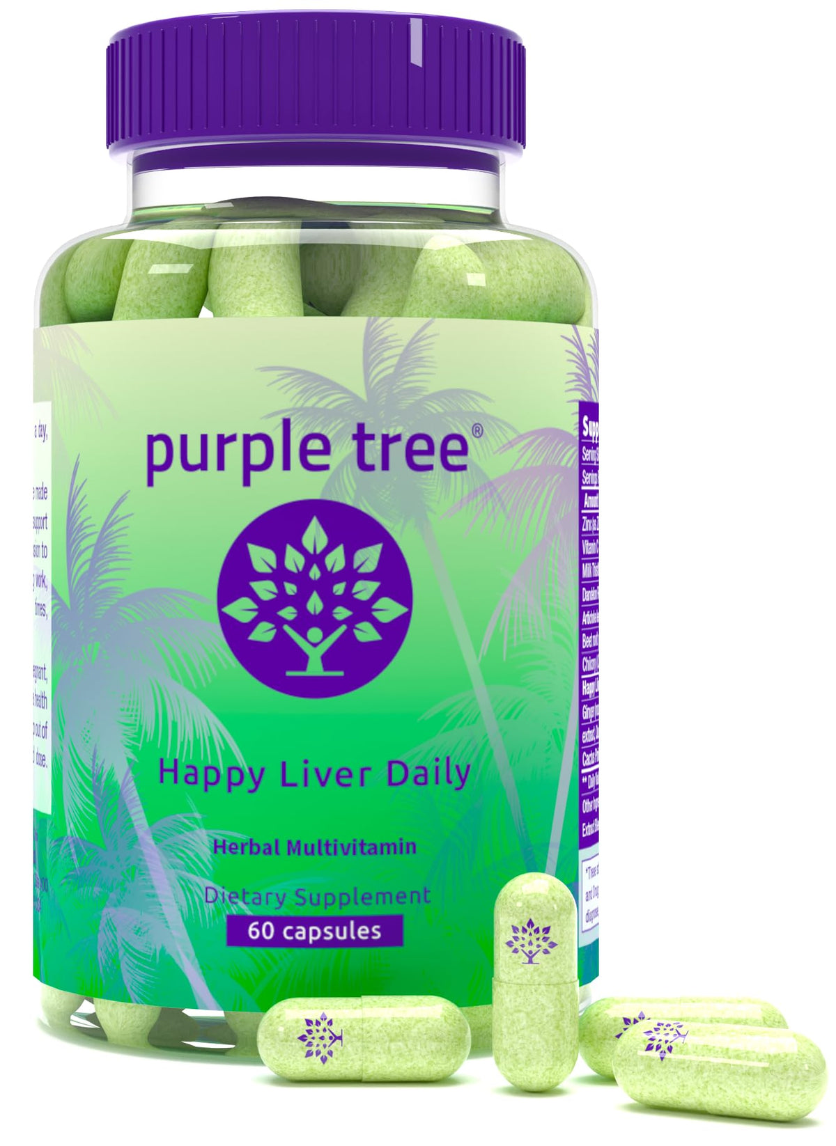 Purple Tree Happy Liver Daily – bouteille; soutien quotidien du foie et routine detox légère.