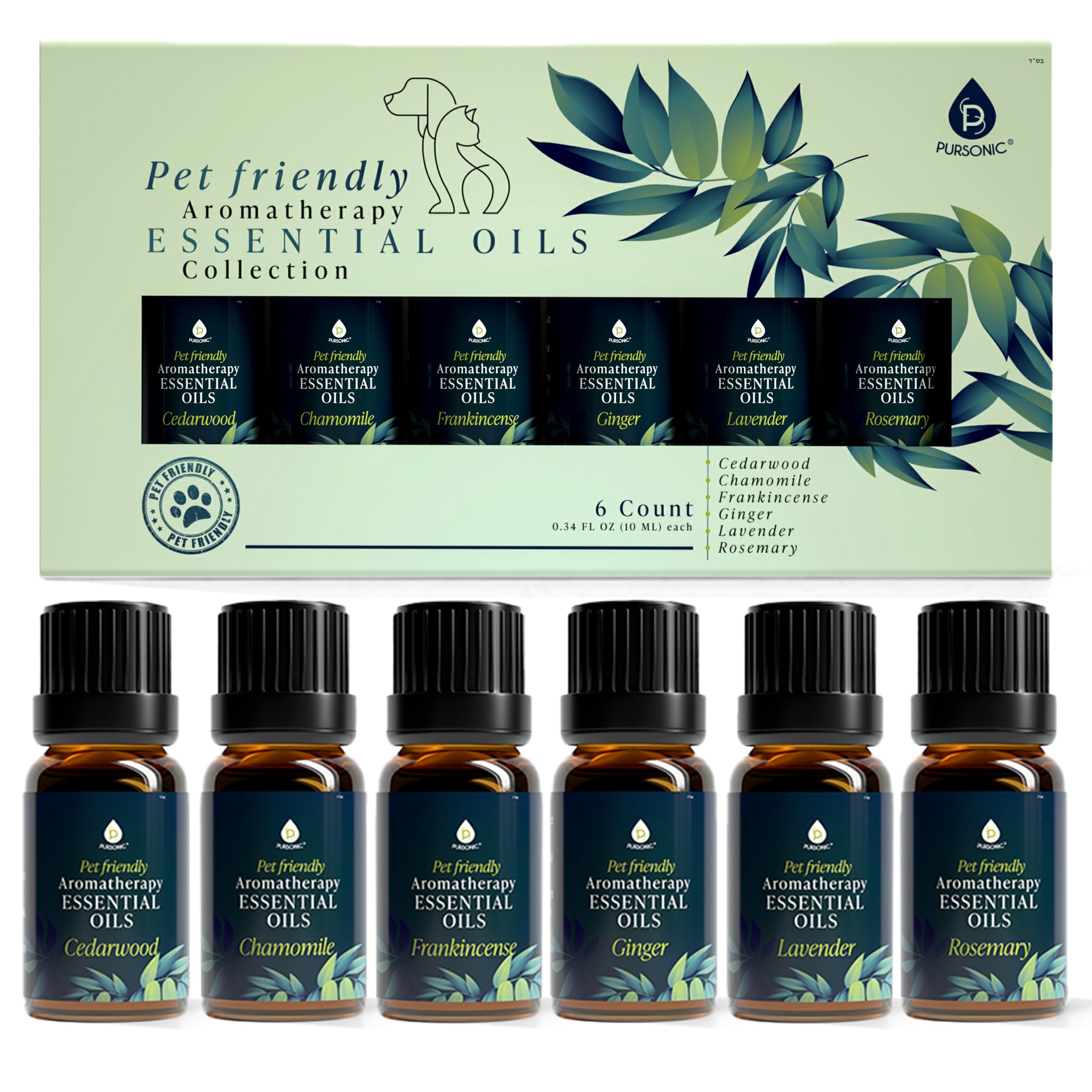 Pursonic ensemble d'huiles pour animaux, ensemble de 6 pièces pour relaxation potentielle.